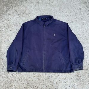 VTG Polo Ralph Lauren Harrington Jacket 2XL Blue Navy Full Zip Bomber Unlined